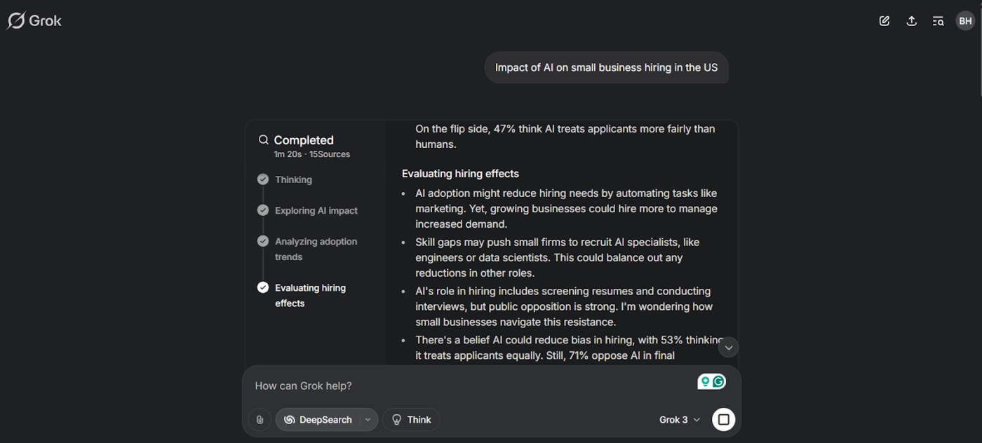 Deep research on Grok AI