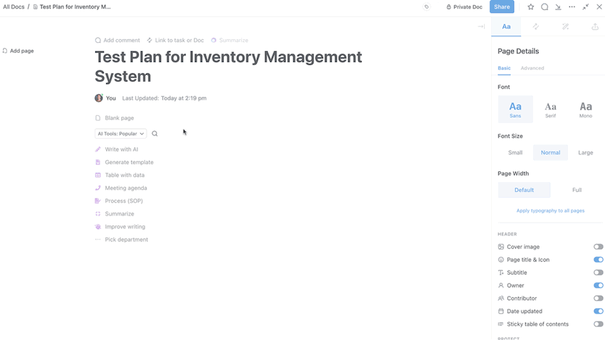Generate documentation quickly for code planning, testing, and deployment with ClickUp Brain