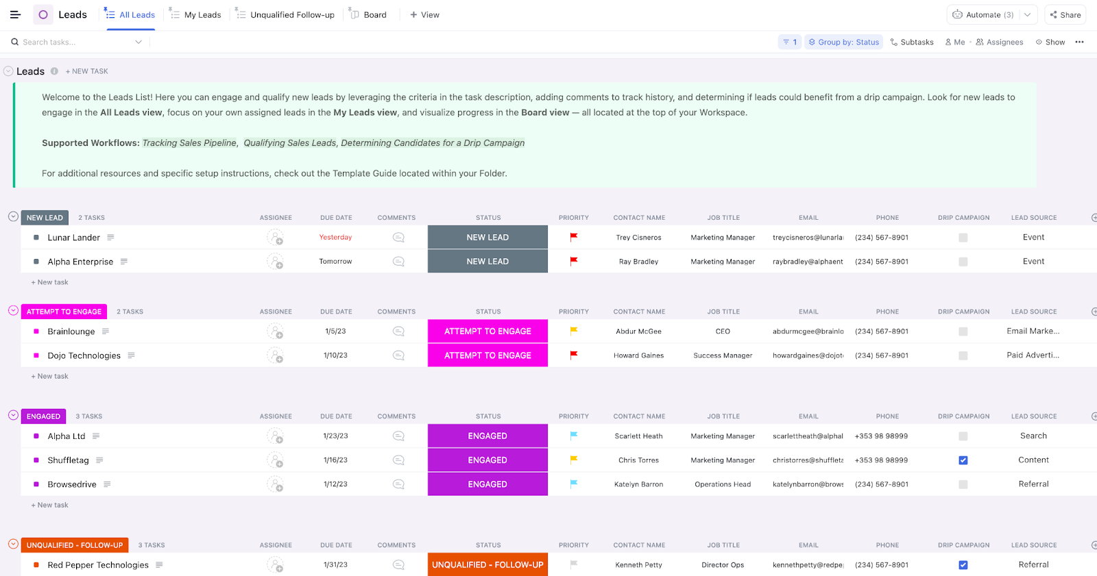 Modelo de CRM ClickUp