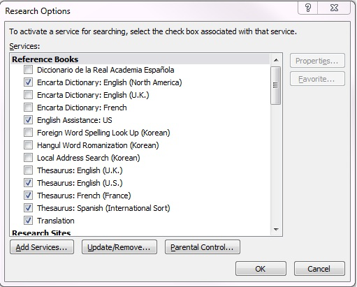 Disable services in the Research Options menu