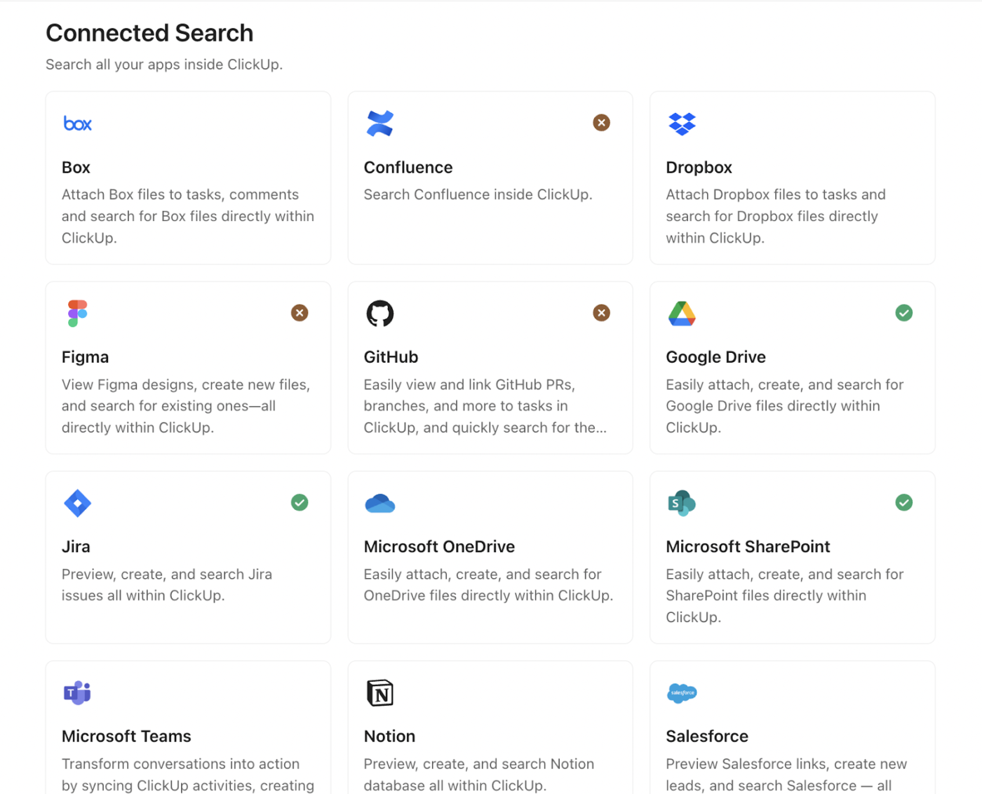 ClickUp Integrations: Excel research turn off