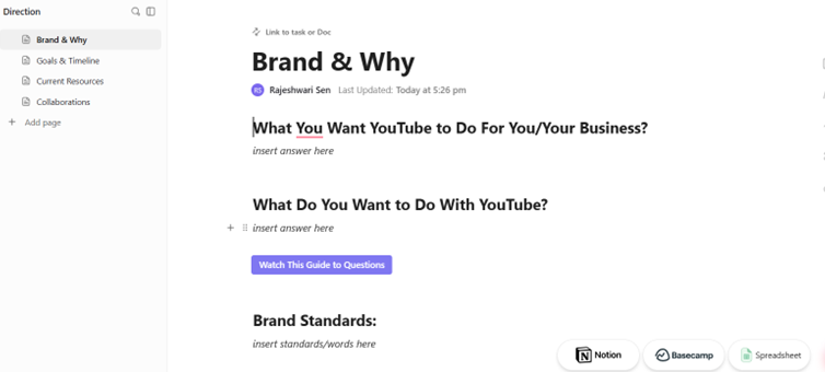 ClickUp's YouTube Planning and Production Template
