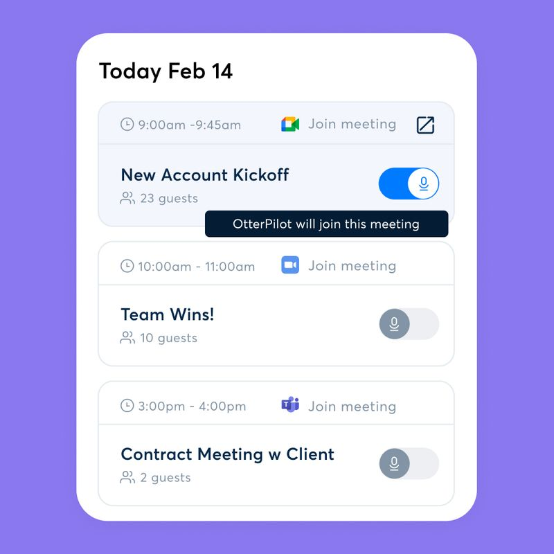 Smart meeting assistant with calendar integration with Otter AI