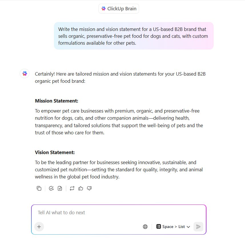 ClickUp Brain: come scrivere un piano aziendale con chatgpt