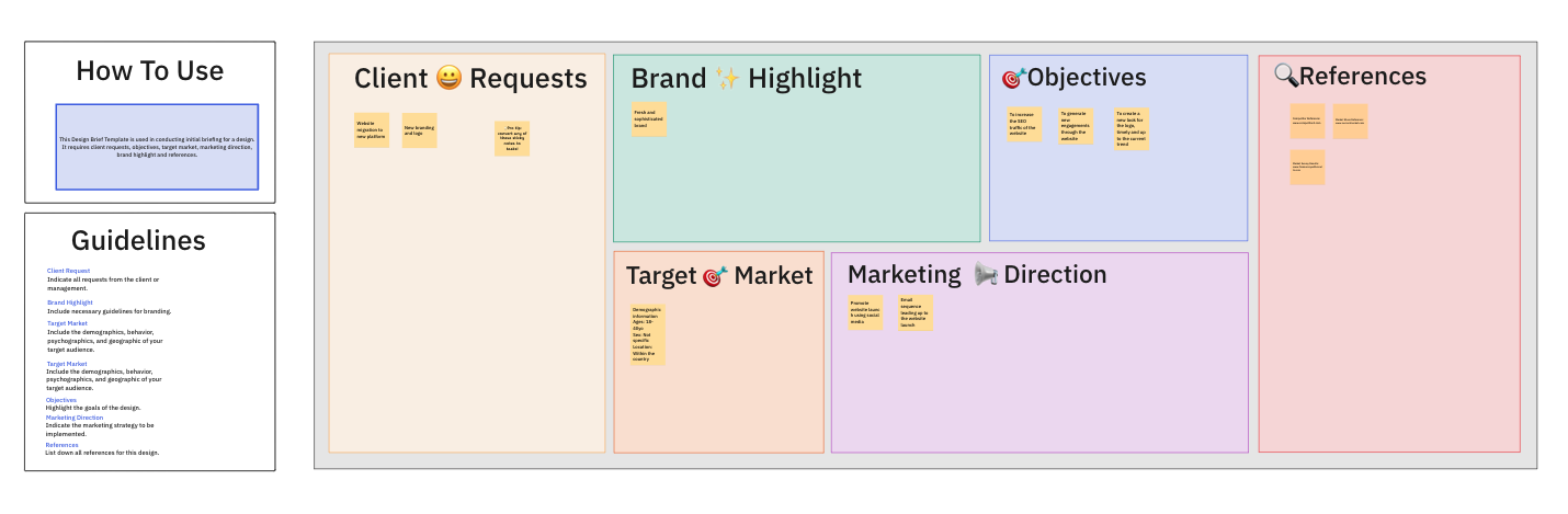 Use the ClickUp Design Brief Whiteboard Template to plan out successful projects
