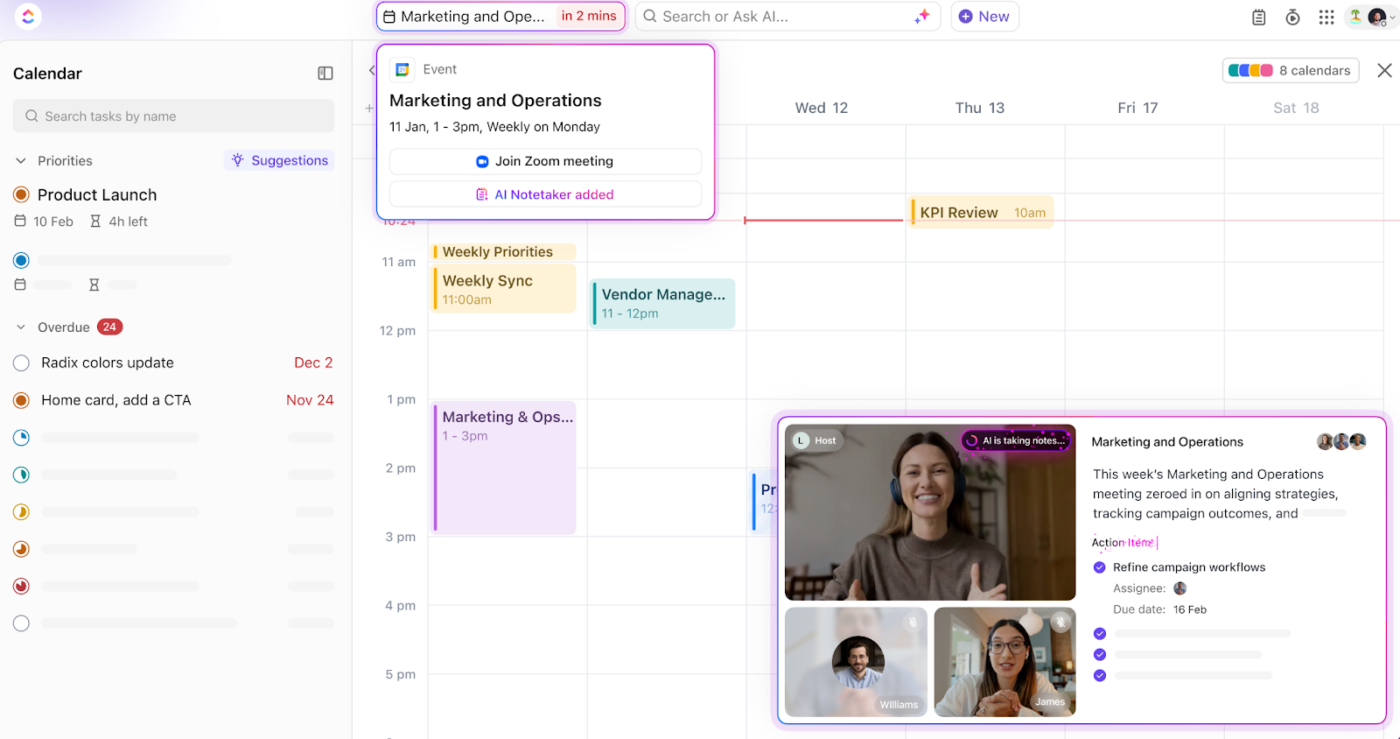 ClickUp AI Notetaker : connexion à Calendly
