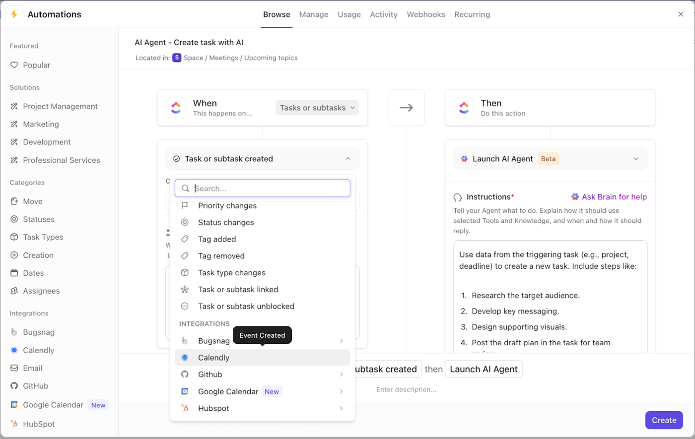 Intégration ClickUp + Calendly : connexion à Calendly