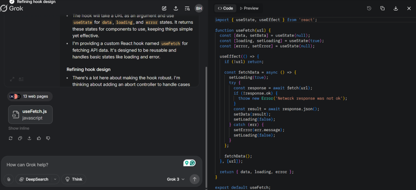 Code Assistance on Grok AI