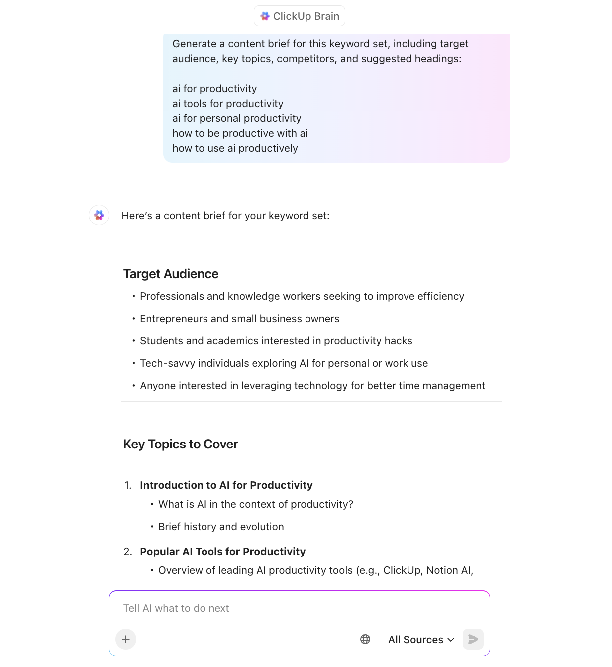 ClickUp Brain - crm for marketing agencies
