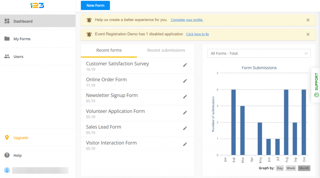 123FormBuilder Dashboard