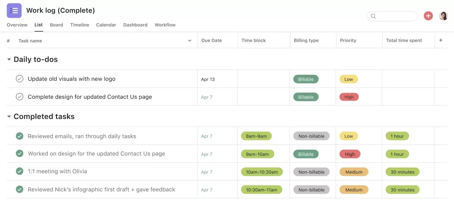 Asana to-do list template: Track hours, projects, and progress daily to stay productive and accountable
