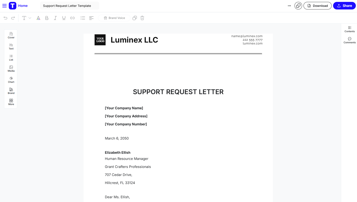 Modello di lettera di richiesta di assistenza di Template.Net