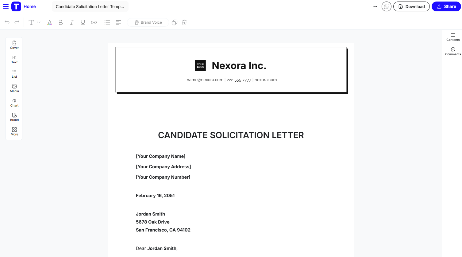 Modello di lettera di richiesta di candidatura di Template.Net