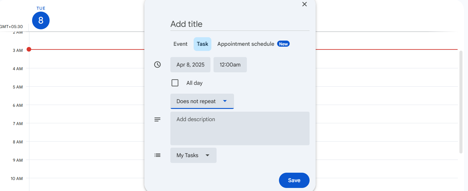 Switch to the “Tasks” calendar