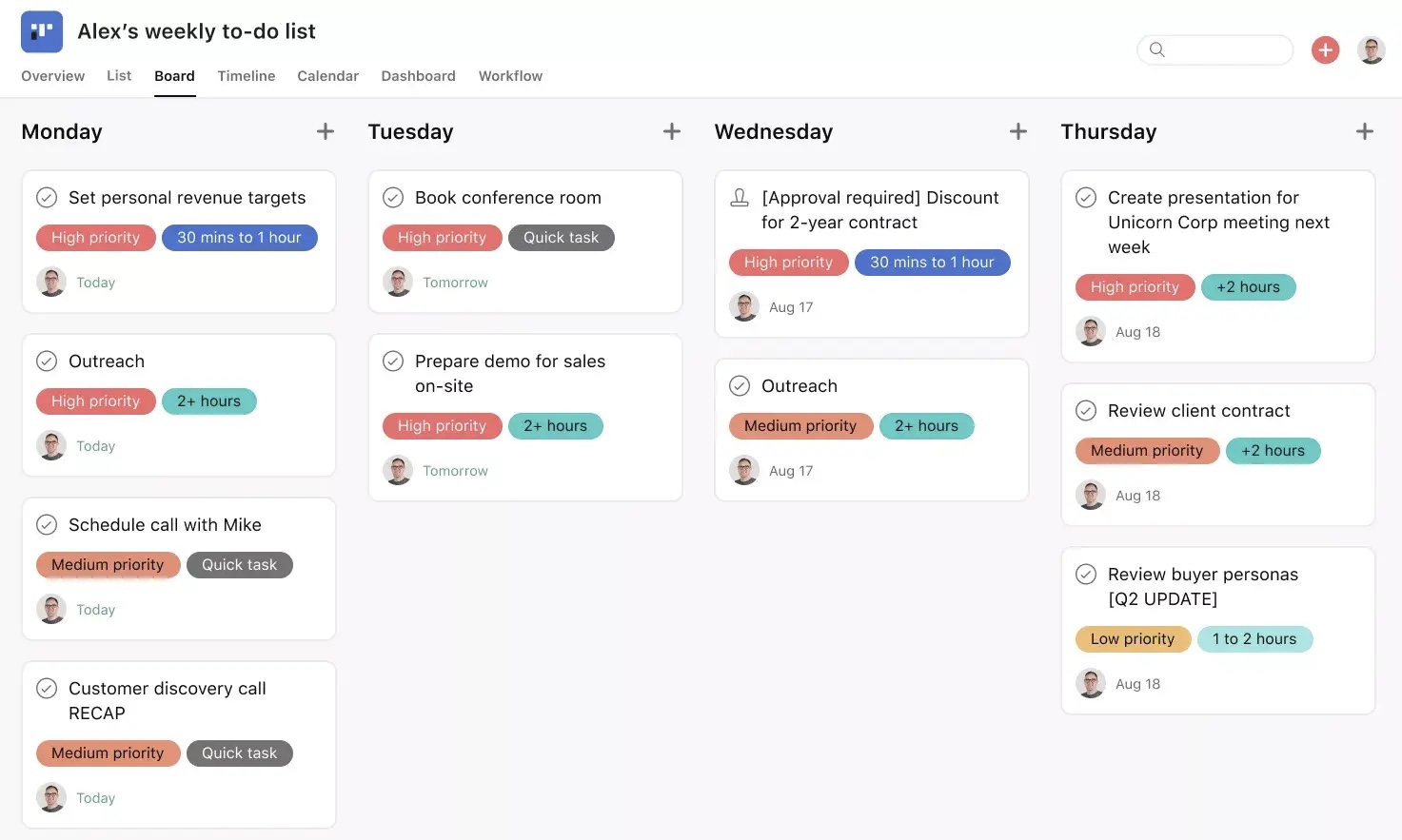 Asana To-Do List Template: Organize weekly priorities and tasks to stay on top of short-term deliverables