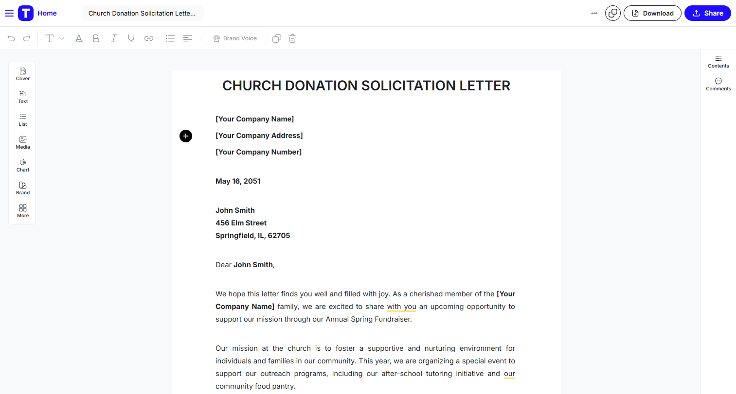 Modello di richiesta di donazioni per chiese di Template.Net