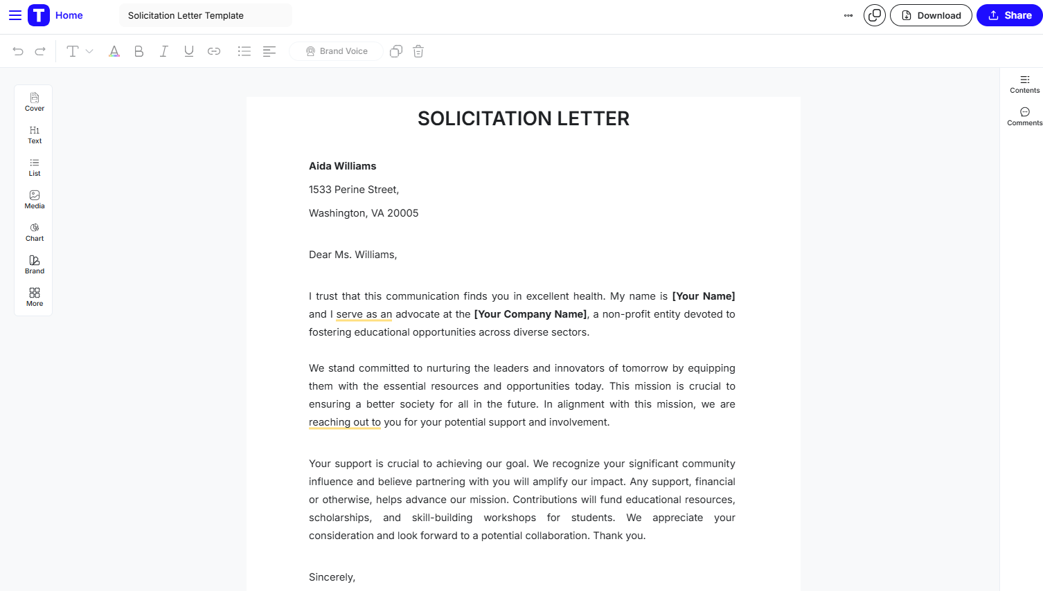 Modello di lettera di richiesta di Template.Net