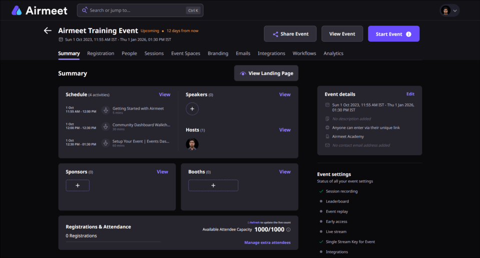 Airmeet Dashboard: perangkat lunak perencanaan acara