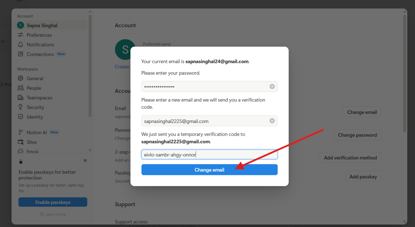 Thay đổi email trong Notion: đăng nhập Notion