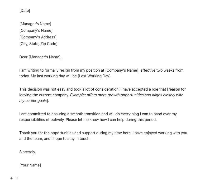 ClickUp Two Weeks Notice Letter Template