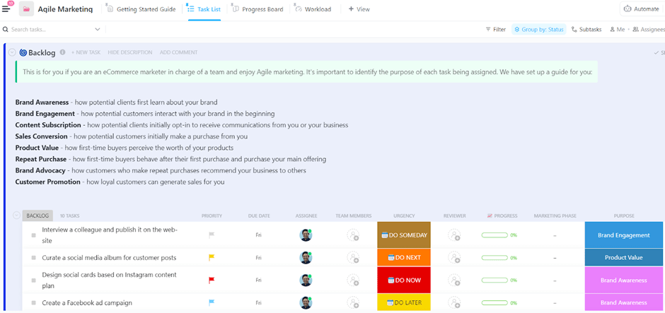 ClickUp Agile Marketing Template