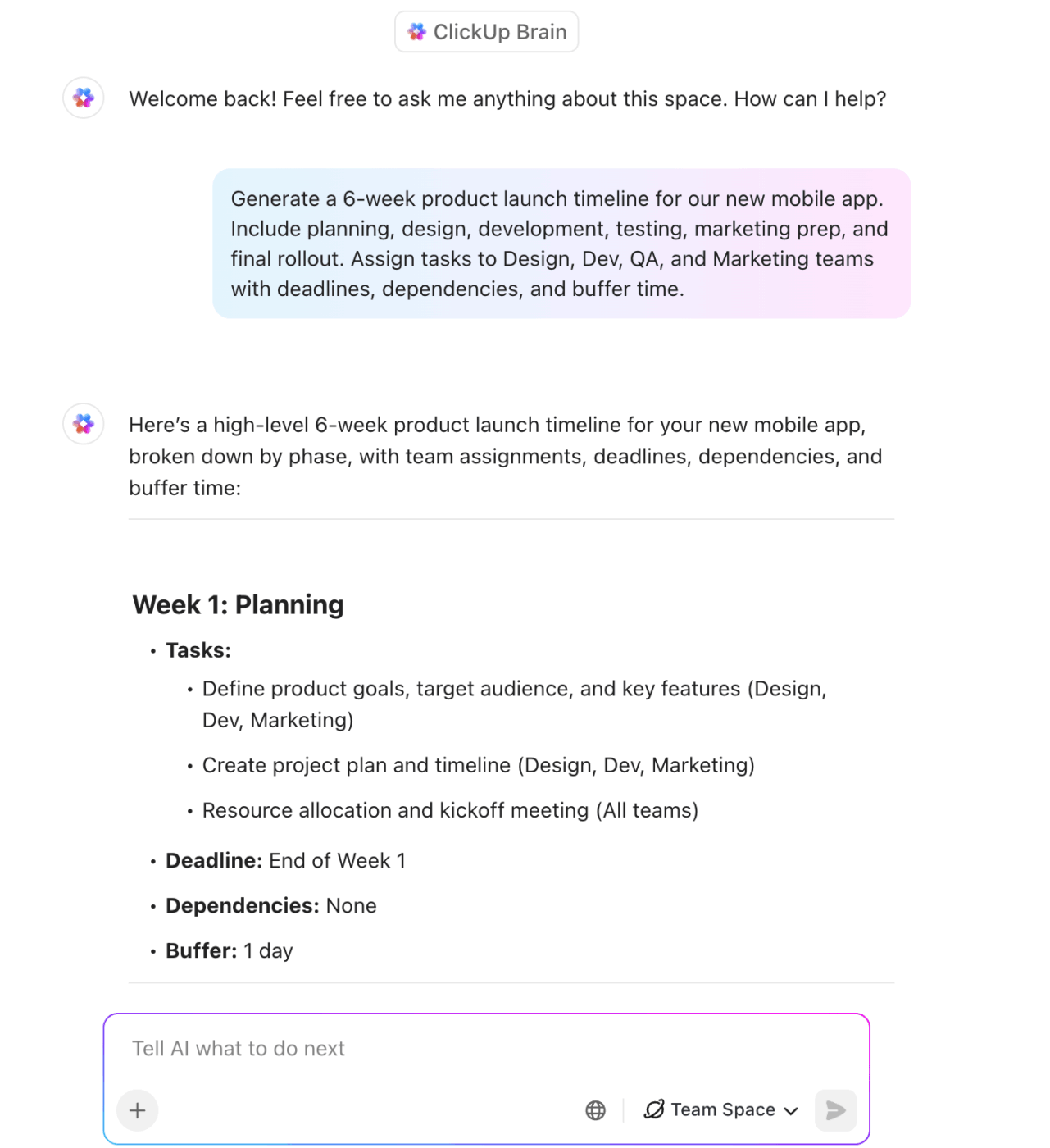 ClickUp Brain: miro timeline template