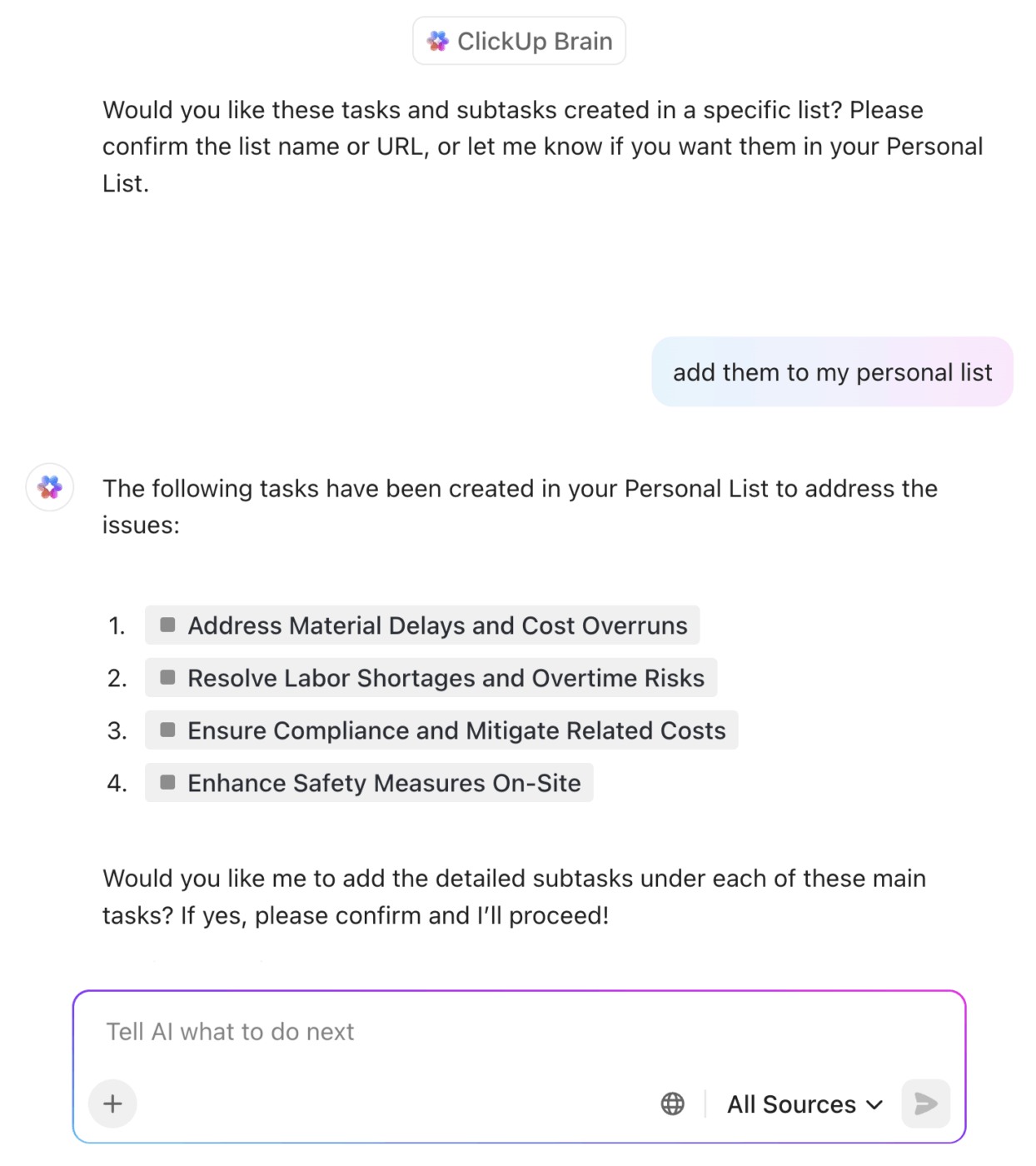 ClickUp Brain : AI Agent Builders