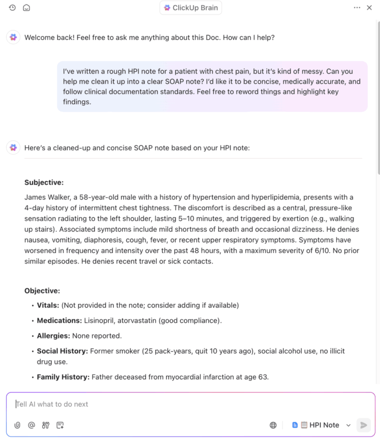 ClickUp Brain for SOAP Notes
