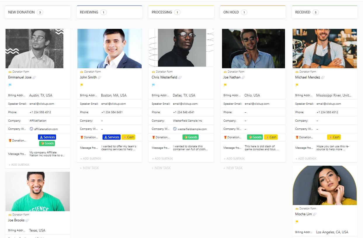 Modello di modulo per donazioni ClickUp