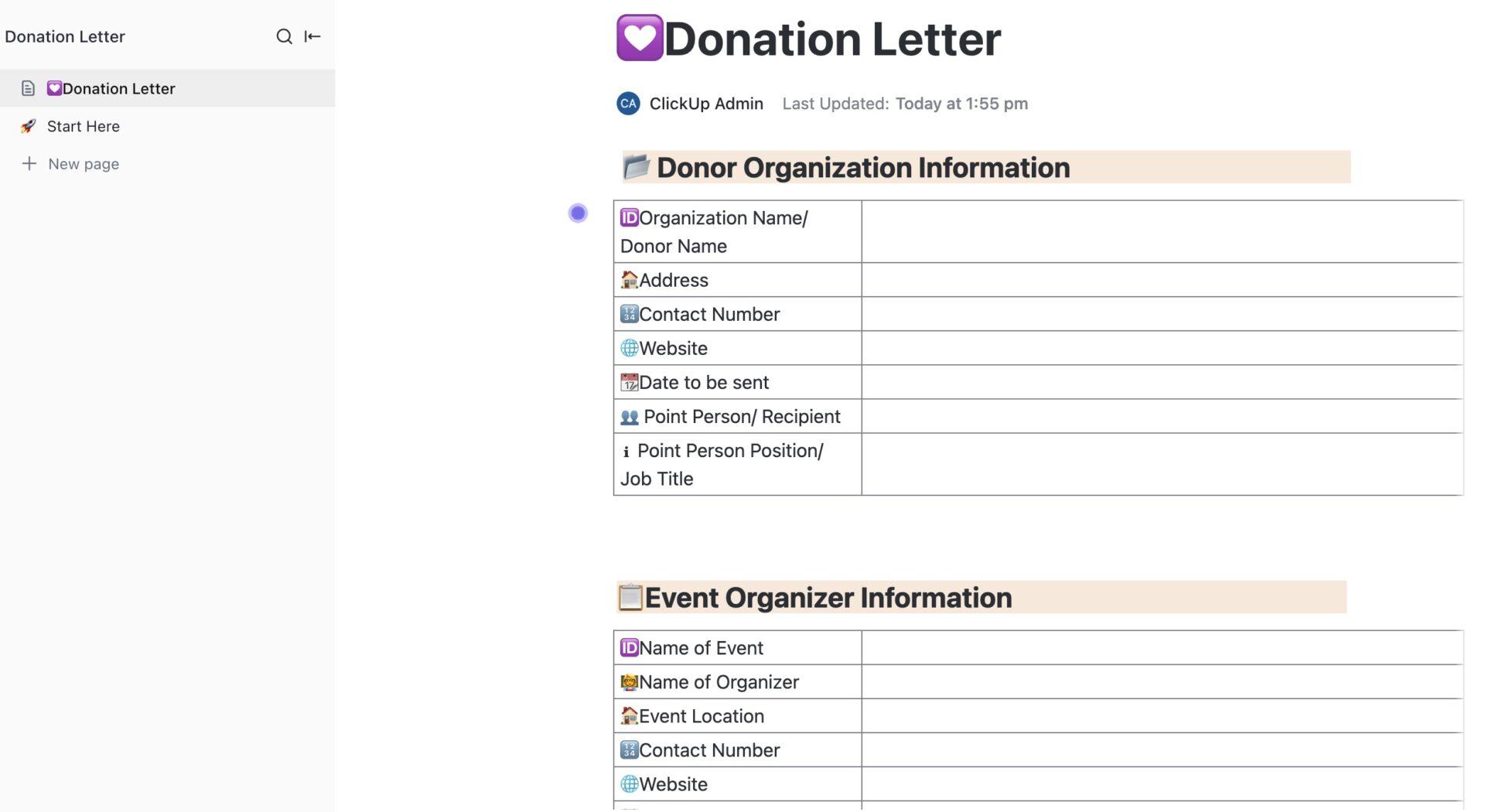 Modello di lettera di donazione ClickUp