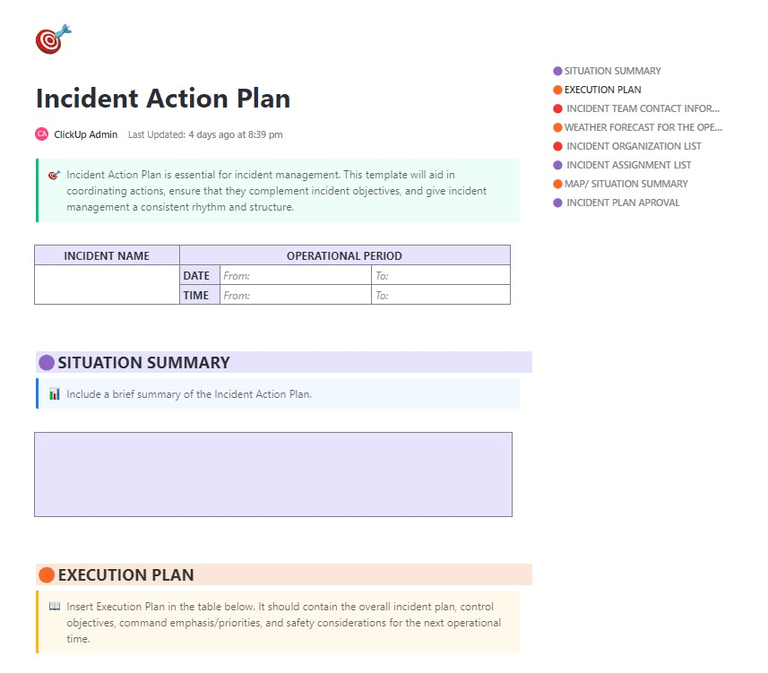 ClickUp Incident Action Plan 