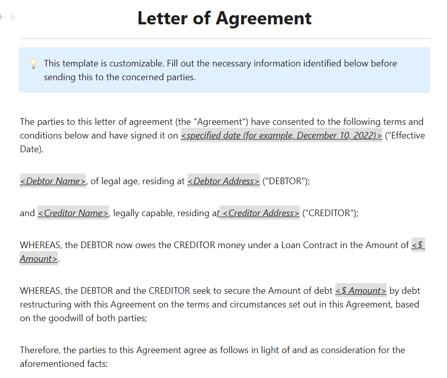 ClickUp Letter of Agreement