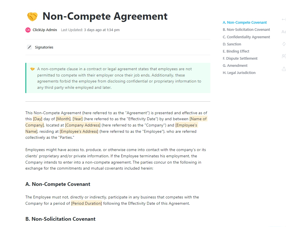ClickUp Non-Compete Agreement