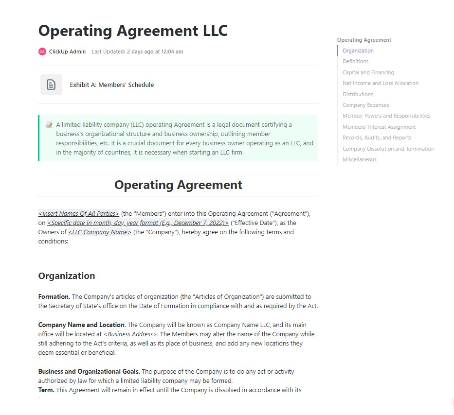 ClickUp Operating Agreement LLC
