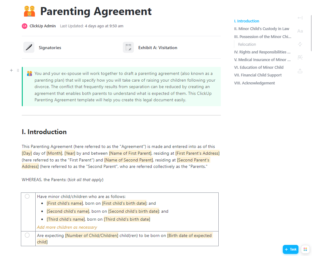 ClickUp Parenting Agreement