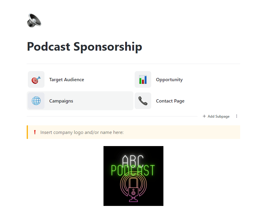 Modello di sponsorizzazione podcast ClickUp