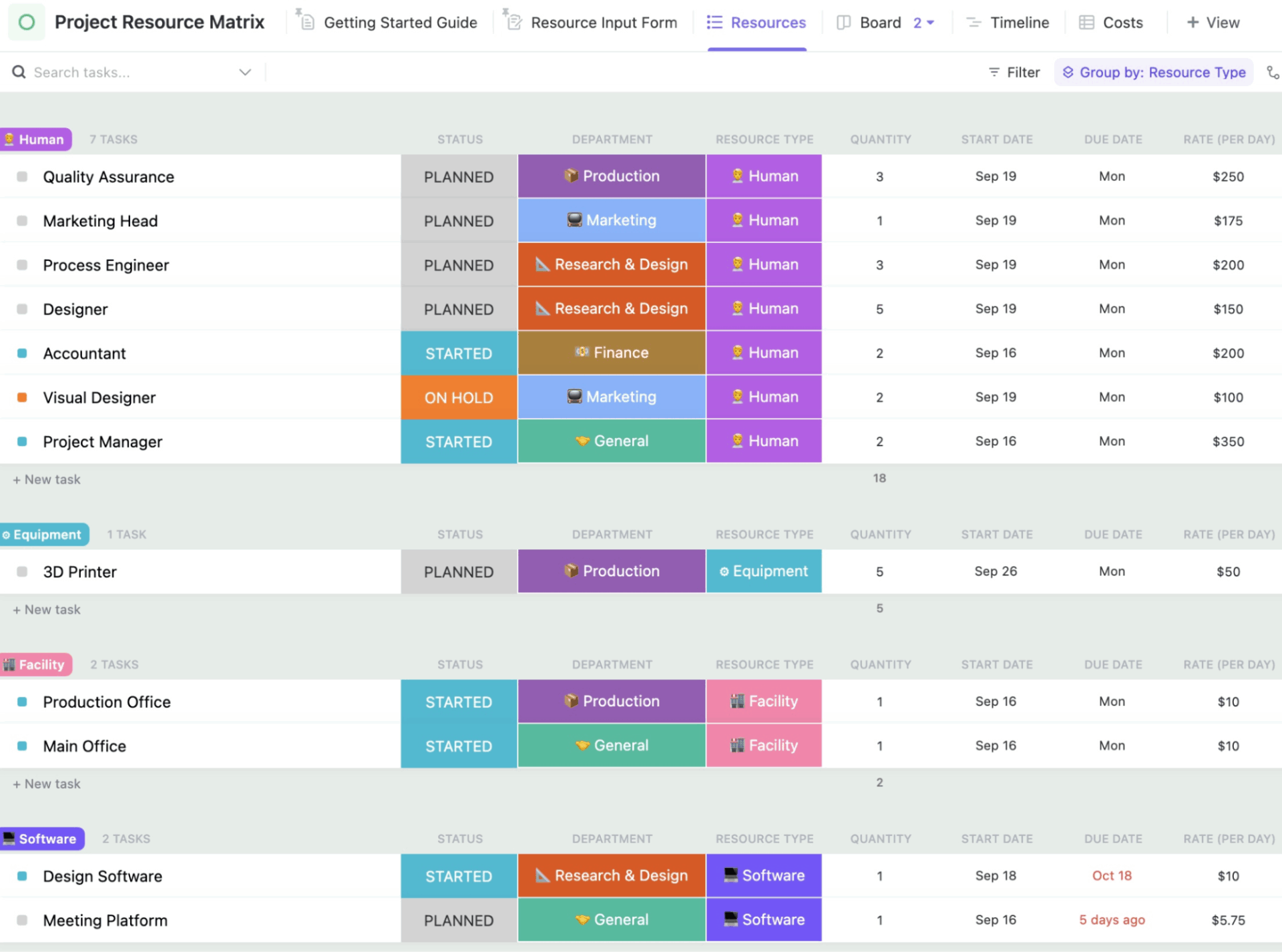 ClickUp Project Resource Matrix