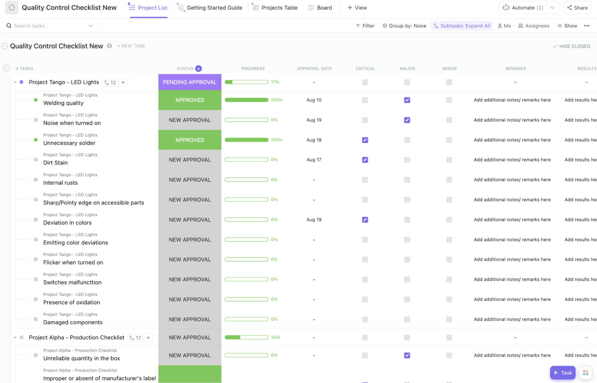 ClickUp Quality Control Checklist