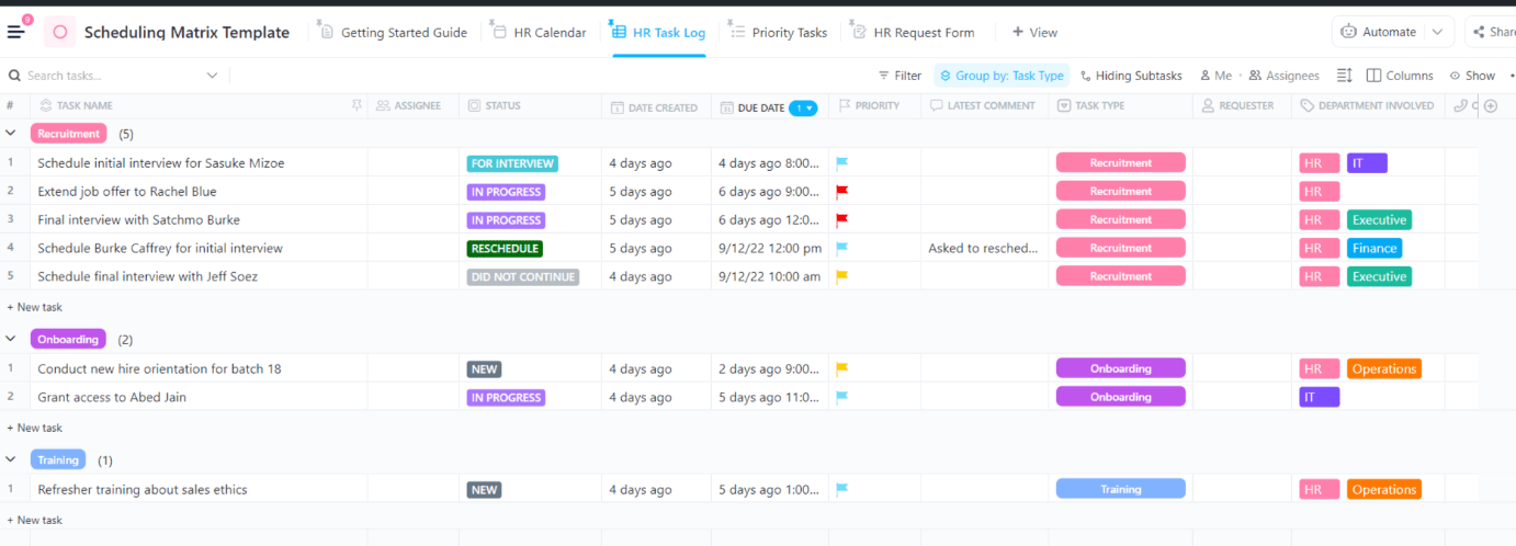ClickUp Scheduling Matrix Template