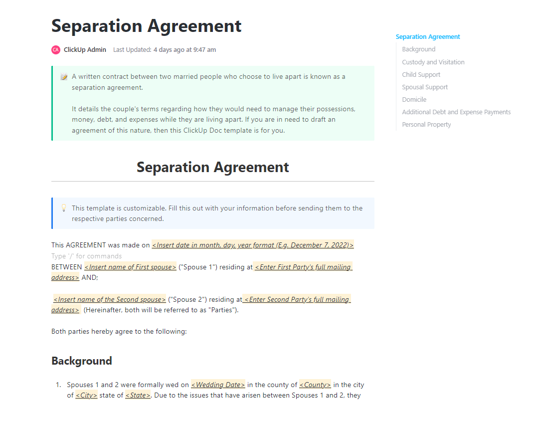 ClickUp Separation Agreement