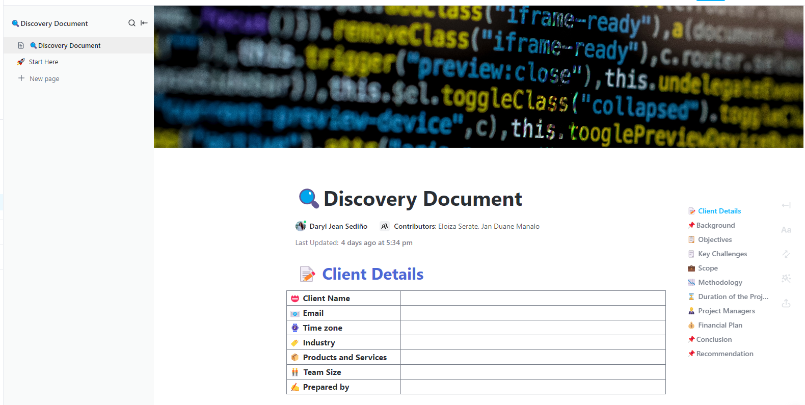 ClickUp Services Discovery Document Template