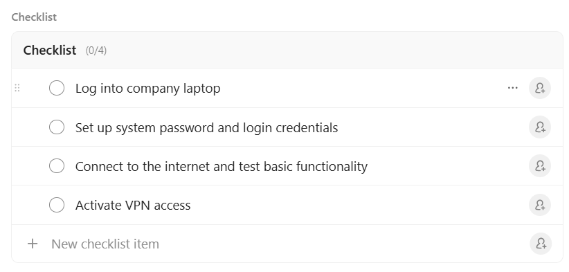 ClickUp Task Checklist : welcome to the team message