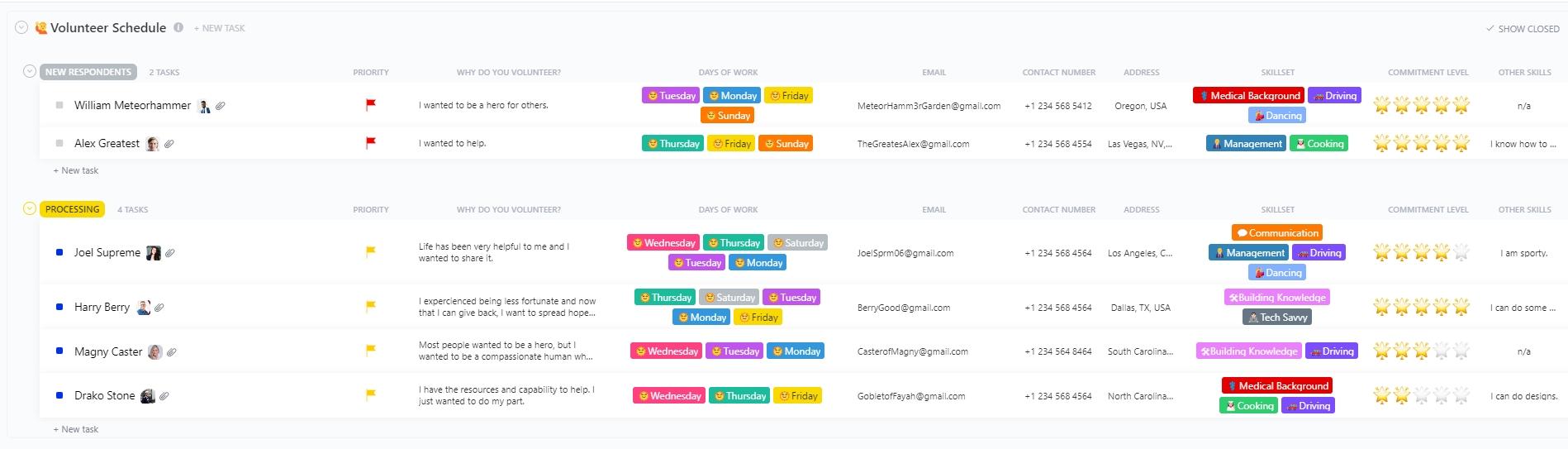 ClickUp Volunteer Schedule Template