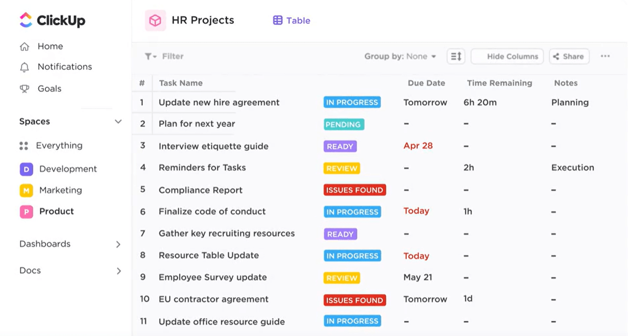 ClickUp for Human Resources: Remote Training Software