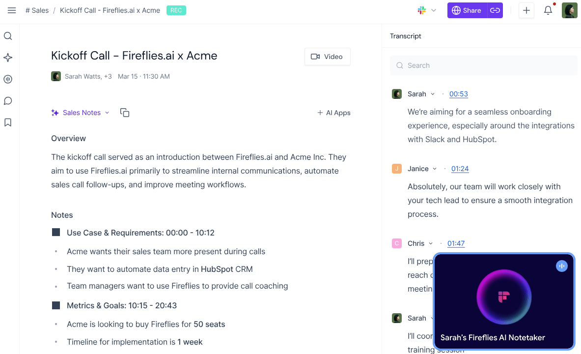 Fireflies : AI that Listens and Takes Notes