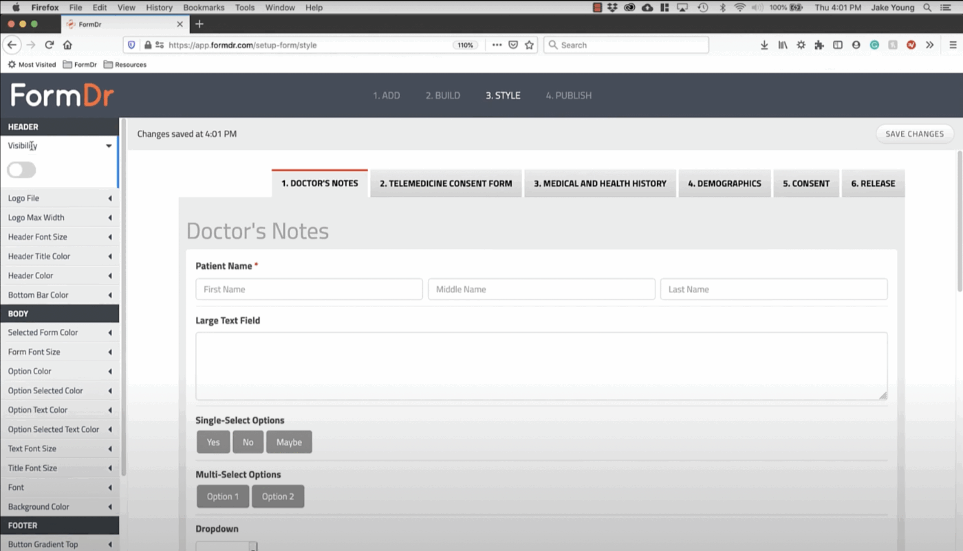 FormDr Dashboard: HIPAA Compliant Form Builder