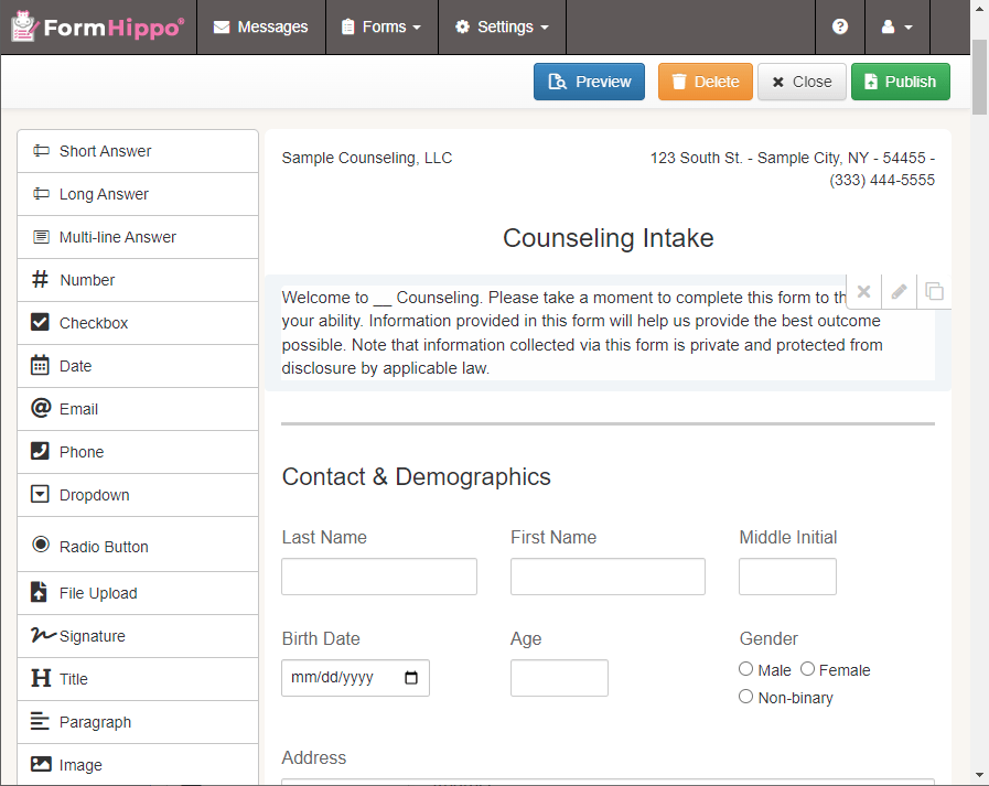 FormHippo Dashboard: HIPAA Compliant Form Builder