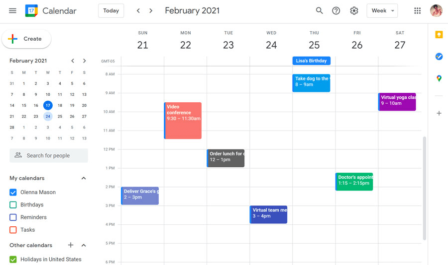 Panel de control de Google Calendar