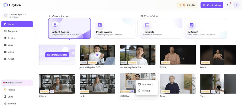 HeyGen Dashboard: veed.io alternative