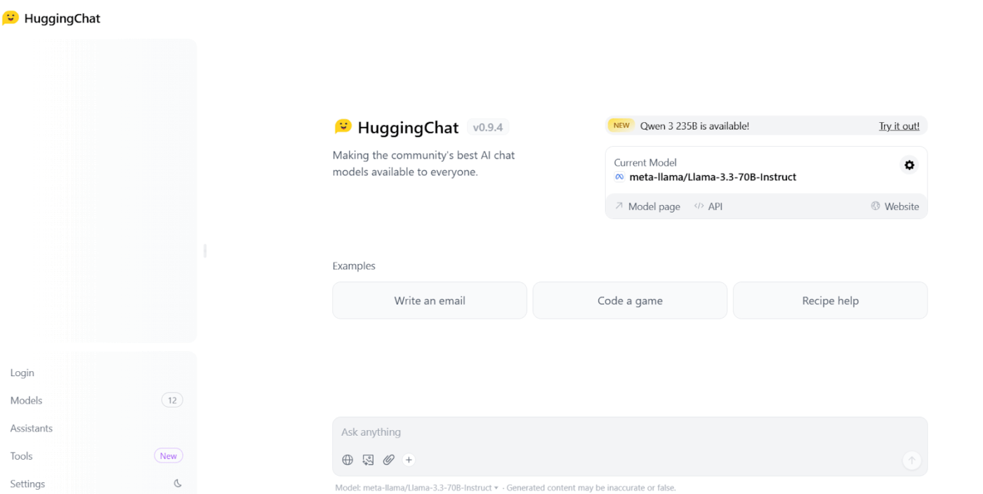 Dashboard HuggingChat_Alternatif Poe AI